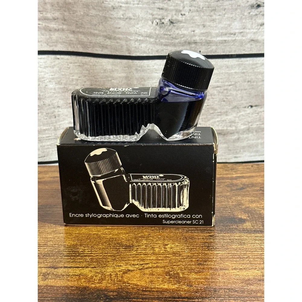 Vintage Mont Blanc Fountain Pen Ink Blue Inkwell 52ml New In Box - Picture 1 of 3
